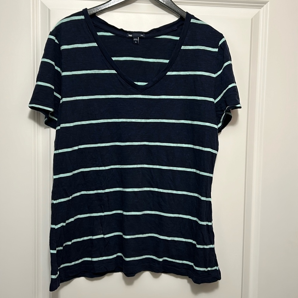 Navy and mint strip shirt